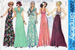 7229 SIMPLICITY 1975 LONG EMPIRE HALTER DRESS, CAPE COLLAR, JACKET PATTERN  10  or 12 34"; or 14 36"  choice